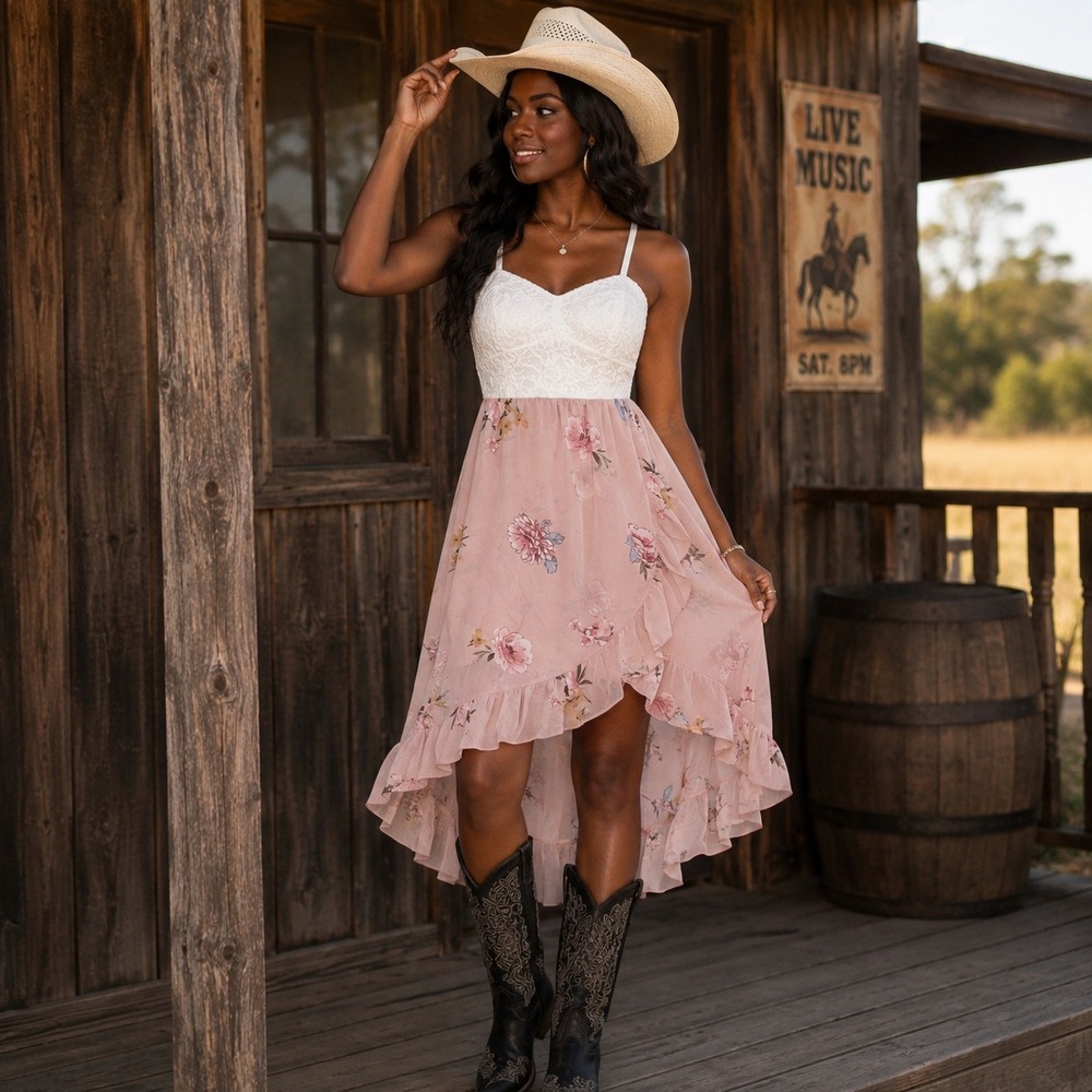 As U Wish Womens Lace Floral High-Low Ruffle Dress Pink White Size M A851295F62